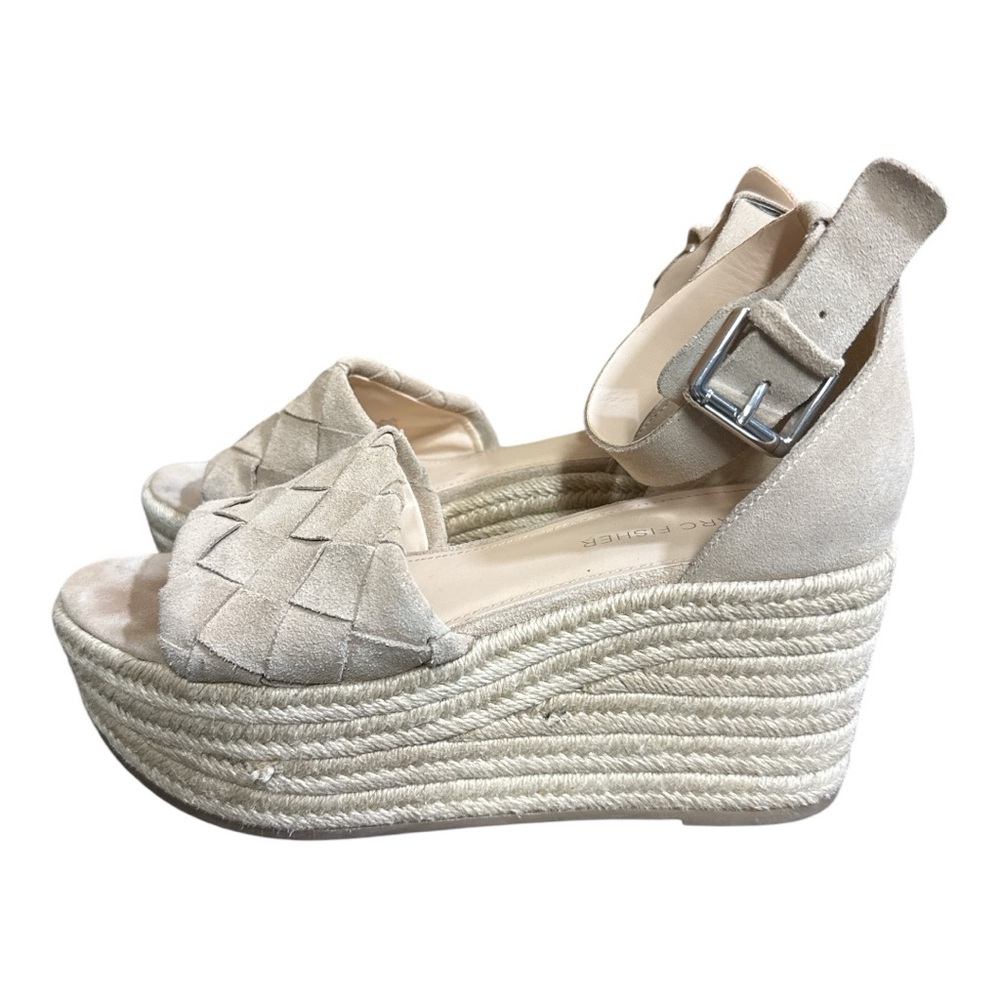 Marc Fisher Tan Varin Quilted Suede Espadrille Wedge Sandals - Picture 2 of 6